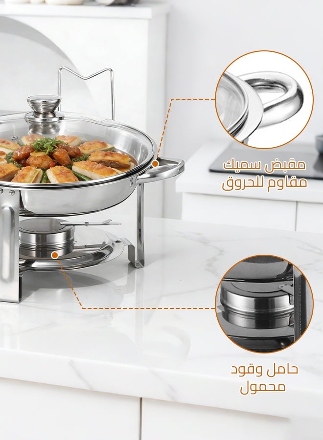 Sharpdo Stainless Steel Chafing Dish Buffet Set, Hot Pot with Lid and Built-in Lid Holder,  Food Warming Tray, for Parties, Dinners and Catering, 4.5L Sliver - Image 2